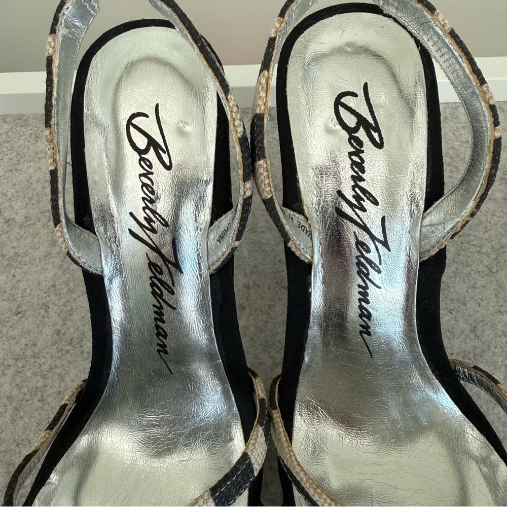 Beverly Feldman Chic Turquoise Embellished Slingback Heels Sz 6 Heeled Sandals - Picture 7 of 12